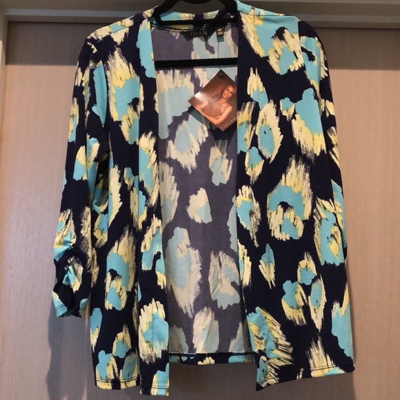 2 piece IMAN suit. Open jacket and pull on pants. Bright Navy, yellow, cheetah - Picture 2 of 16